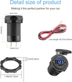 12V USB Outlet, Dual USB C Car Charger Socket & Quick Charge 3.0 Port with Voltmeter and Power Switch for Car Boat Marine Truck