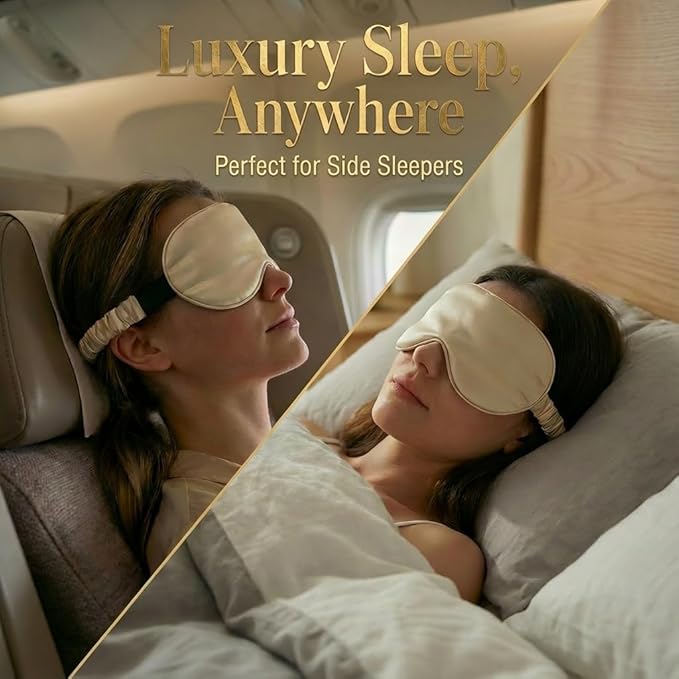 MATASSE 100% Mulberry Silk Sleep Mask 22 Momme Grade 6A - 3D Contoured Eye Mask for Sleeping, 14mm Deep Eye Cups, Total Blackout Blindfold for Women Men, Adjustable Strap, Side Sleeper (Champagne)