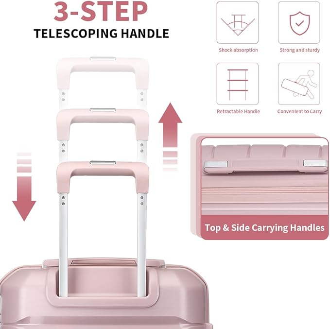 Somago Luggage Sets and Packing Cube Travel Set Lightweight Hardside Polypropylene Suitcases with Double Spinner Wheels and TSA Lock,Nude Pink