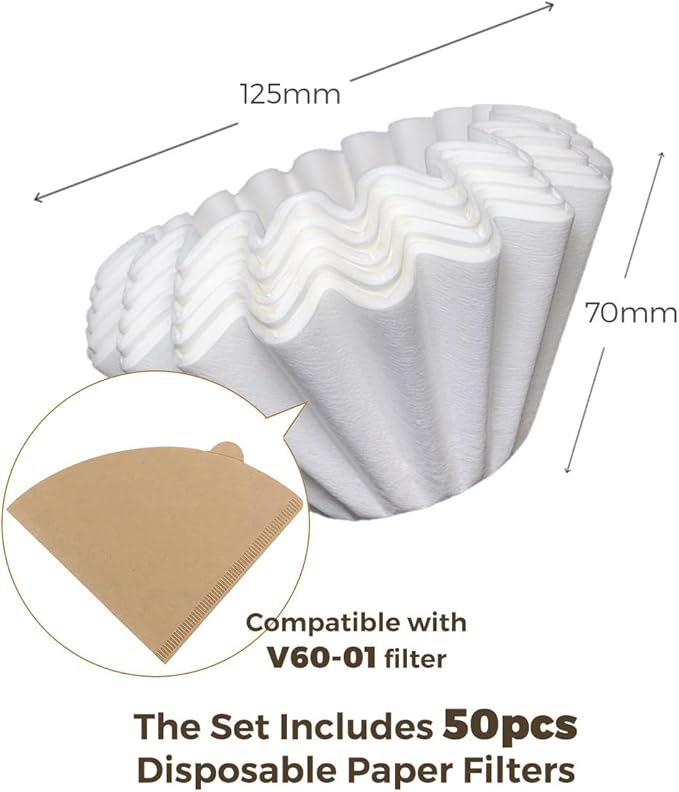 AGOGO Pour Over Coffee Maker Set - Unbreakable 304 Stainless Steel V60 Dripper & Server for Camping & Home, Includes 50 Paper Filters & Barista Towel - Cream White - 20oz