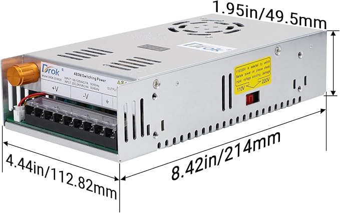 DROK 12V Power Supply, AC 110V 220V to DC 0-12V 40A 480W Buck Converter, Adjustable Variable LED Adapter Regulated 5V 6V 9V 12Volt Voltage Transformer 10A 20A 30A 40Amp Charger for Lab CCTV
