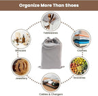 LFH Cotton Rich Shoe Storage Bags with Drawstring, Dustproof Breathable Reusable Organizer, Perfect For Travel, Dorm, Hotel, College, Gym, Easy to Carry, Machine Washable 12"x17" (Pack of 2) - Grey