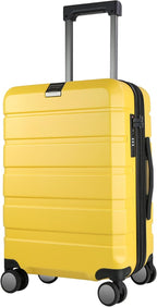 KROSER Hardside Expandable Carry On Luggage with Spinner Wheels & Built-in TSA Lock, Durable Suitcase Rolling Luggage with USB Port, Carry-On 20-Inch Yellow