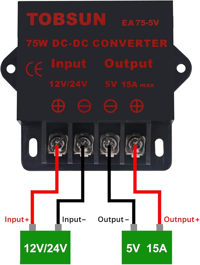 2 Pack DC Converter - Step Down Regulator 12V/24V to 5V 15A 75W Regulated Power Supply