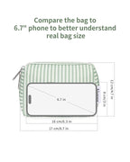 Narwey Small Striped Makeup Bag for Purse Mini Cosmetic Bag Travel Makeup Pouch Zipper Pouch Cute Make up Bags with Compartments for Women Girls (Mint Green Stripe, Small)