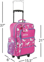 Lillian Vernon Personalized Unicorn Kids Suitcases for Girls, 5-Pocket Rolling Luggage Set, Customizable Travel Carrier on Wheels