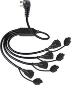 4 Way Outlet Splitter - Black 1-Pack 90-Degree Angled Flat Plug 1 to 4 Extension Cable Power Strip, 16/3 Gauge 1.5FT, 3 Prong Y Style Multi Outlet Splitter, Perfect for Wall Wart Adapters
