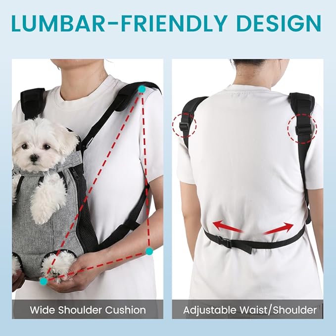 Dog Backpack Carrier, Front Pocket for Essentials, Legs Out Carrying Sling Travel Bag for Small Medium Dogs 2.5-4 Lbs, Soft Wearable Puppy Chest Carry Backpacks for Walking/Hiking/Camping/Traveling