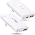Slim Flat USB C Wall Charger, Costyle 2 Pack 50W USB A & USB C Charger Block Quick Fast Charge 3.0 Charging Block Brick with Foldable Plug Adapter for iPhone 17 16 15 14 13 12 Pro Max Pad Air(White)