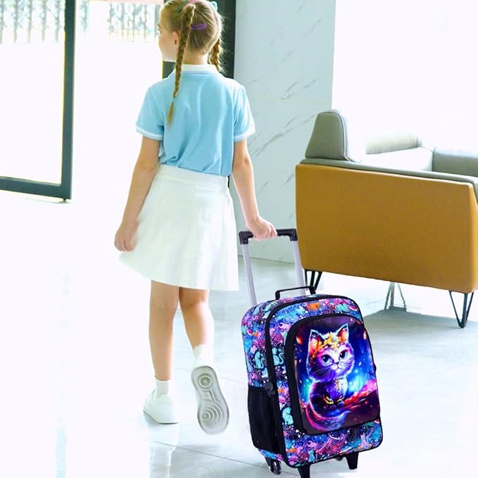 Kids Suitcases for Girls, Cute Cat Luggage Rolling with Wheels, kids carry on luggage for Children Toddler Elementary(Black)