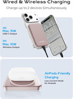 Aobbow Magnetic Portable Charger, 5000mAh Ultra Slim Power Bank, 15W Fast Charging for Magsafe Battery Pack, Travel Essential Wireless Charger Compatible with iPhone 17/16/15 Series - Rose Gold