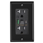 PD USB Outlet with Light,20W Power Delivery USB Receptacle with Night Light, 20A Tamper-Resistant Wall Outlet, Fast Charging Type A & USB-C Charger for Smartphones, Laptops, Tablets (4, Black)