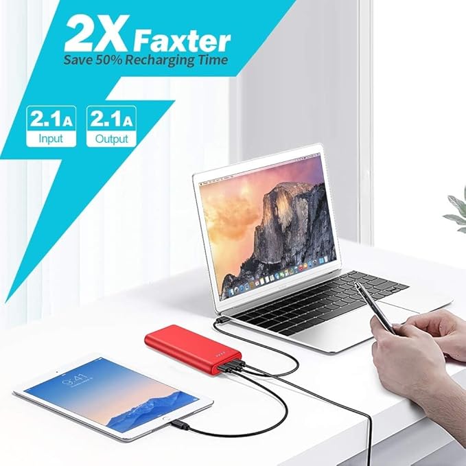 Portable Charger Power Bank 26800mah,Ultra-High Capacity Safer External Cell Phone Battery Pack,2 USB Output High Speed Charging Power bank Compatible with iPhone 17 16 15 14 13 Samsung Android LG-Red