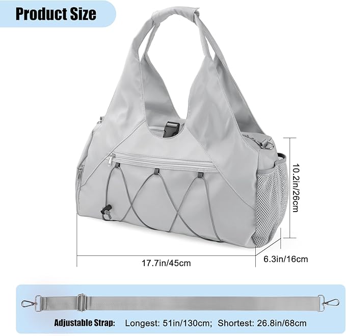 Forestfish Gym Bag For Women With Yoga Mat Holder & Shoe Compartment & Wet Dry Storage Pocket & Adjustable Strap