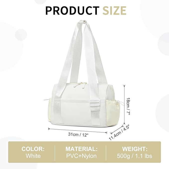 Mini Gym Bag for Women, Yoga Small Sports Bag for Women Girls, Waterproof PU Fitness Tote with Wet Compartment, White