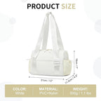 Mini Gym Bag for Women, Yoga Small Sports Bag for Women Girls, Waterproof PU Fitness Tote with Wet Compartment, White