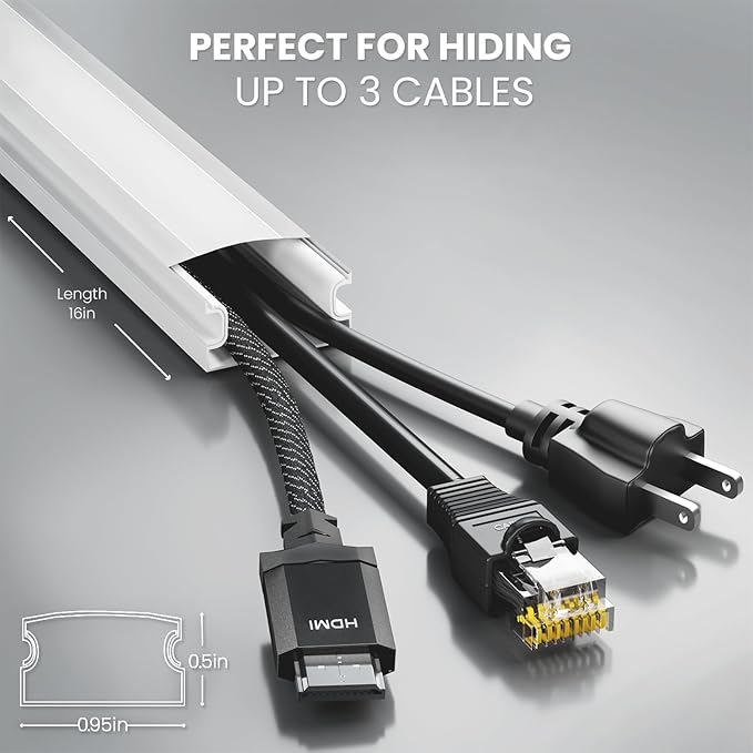 EVEO Cable Hider Wall - 153" Wall Cord Hider, Cable Concealer, Wire Covers for Cords - Wall Cable Hider and Cable Raceway for TV Cord Hider Wire Cover - 10X (L16 x W0.95 x H0.5) - Medium | White