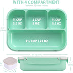 shell and turtle Bento Box Adult Lunch Box, Lunch Containers for Kids Girls Boys with 4 Compartments, Lunchable Food Container with Utensils, Sauce Jar, Muffin Liners, 40 Oz/5 Cup, Seafoam Green