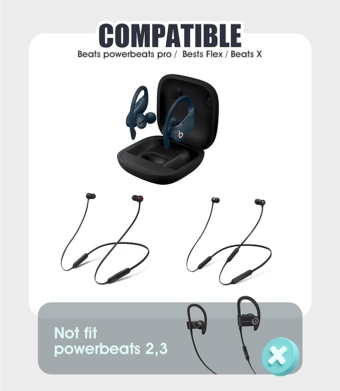 8 Pairs Ear Tips for Beats Powerbeats Pro/Beats Flex/Beats X with Cleaning Kit, Soft Silicone Fit in Case Replacement Tips for Beats Powerbeats Pro/Beats Flex/urBeats - Navy Blue
