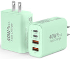 USB C Wall Fast Charger Block, 40W 4-Port Type C Chargers Fast Charging Blocks PD Power Charger Adapter+QC 3.0 USB Multiport Charger Brick for Phone 17/16/15/14/13/12 Pro Max, i-Pad, Galaxy S25-2Pack