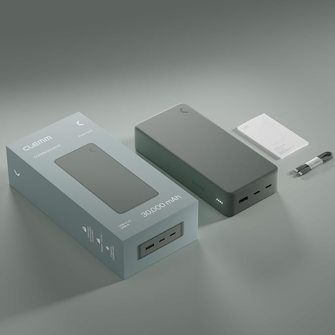 Clemm Portable Charger Quick Charging Power Bank (Gray, 30000, Milliamp Hours)