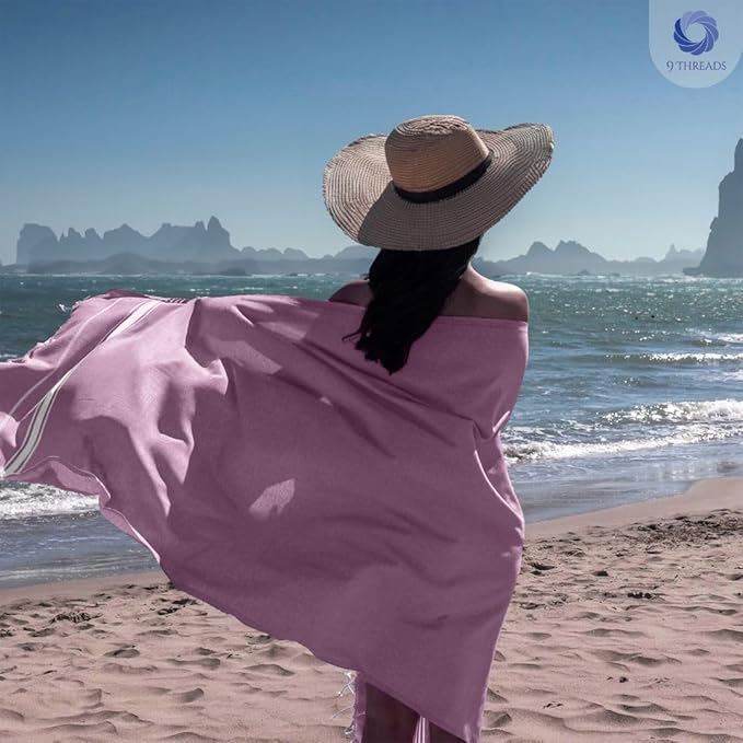 Cotton Turkish Beach Towel with Towels Oversized 36"x72" Pool Absorbent Extra Large Quick Dry Sand Travel Towel (Purple, 2 Pack)