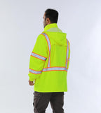 Hi Vis Safety Rain Jacket for Men Women Waterproof Breathable Rain Gears with Mesh Lining Black Bottom Lightweight Work Jacket (2XL/3XL)