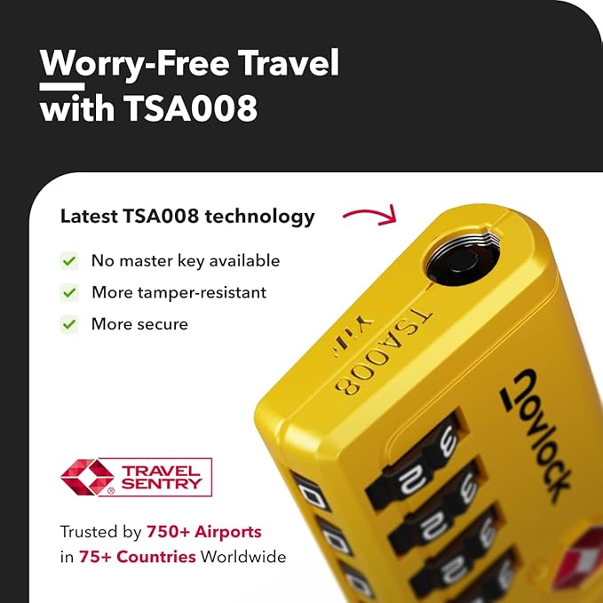 Luggage Locks TSA Approved with Inspection Indicator and Resettable 4-Digit, Easy-to-Read Combination, TSA Locks for Luggage, Suitcases, Backpacks & Travel Bags, Yellow, 2-Pack