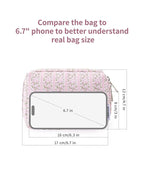 Narwey Small Cute Floral Makeup Bag for Purse Mini Cosmetic Bag Travel Makeup Pouch Zipper Pouch Cute Make up Bags with Compartments for Women Girls (Pink Flower Buds, Small)