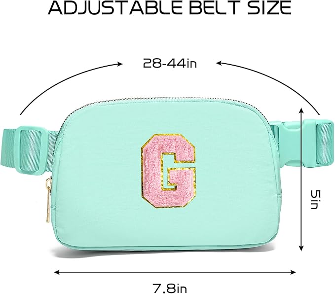 Gitus Belt Bag Fanny Pack Crossbody Bags with Initial Letter Patch Cute Stuff Birthday Gifts for Teenager Girls Trendy Preppy Stuff for Teen Girls Cool Stuff for Teens (Mint Green-G)