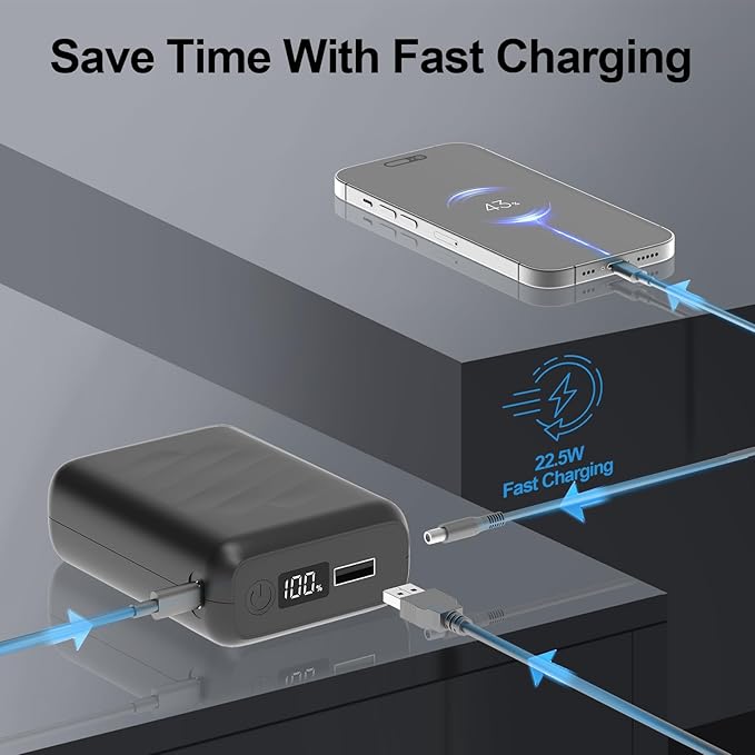 20000mAh Battery Pack for Heated Vest-5V/7.4V Rechargeable Power Bank with LED Display and DC/USB Output for Heated Jacket,Fast Charging Powerbank Compatible with iPhone iPad Samsung