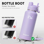 Swigina [2-IN-1 LID] Insulated Water Bottle with Silicone Boot (36hrs Cold/18hrs Hot) - DIY Stickers, Leakproof, BPA Free, 32 oz