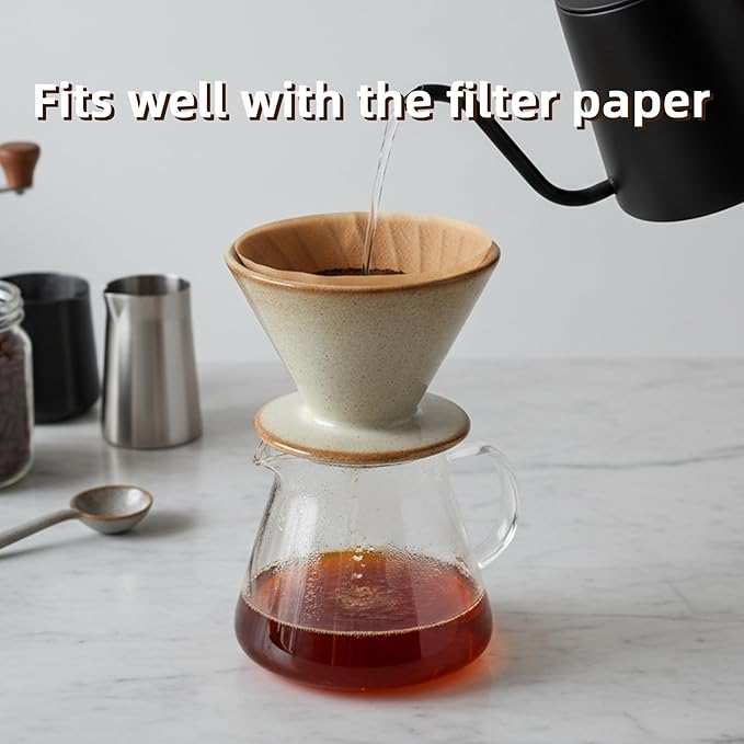 DIF DECO Ceramic Pour Over Coffee Dripper, Reusable Porcelain Portable Pour Over Coffee Maker, Slow Brewing Accessories with 1 Holes for Home, Office, Travel, Camping (Yellow)