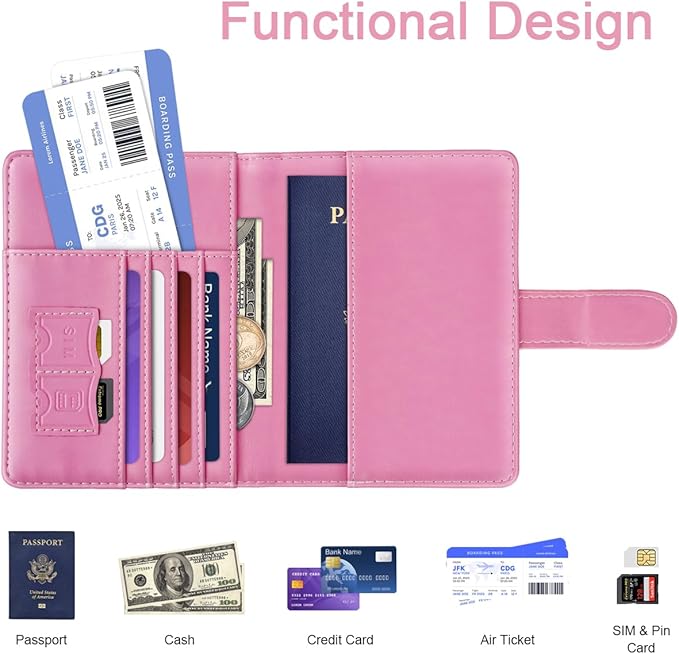 Passport Holder Cover Initail Letter A-Z Travel Wallet 3D Embossed Design RFID Blocking Card Holder Personalized Gift Passport Cover Wallet, Passport Book Holders for Women and Girls, Pink-A