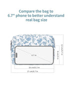 Narwey Small Cute Floral Makeup Bag for Purse Mini Cosmetic Bag Travel Makeup Pouch Zipper Pouch Cute Make up Bags with Compartments for Women Girls (Blue Flower, Small)