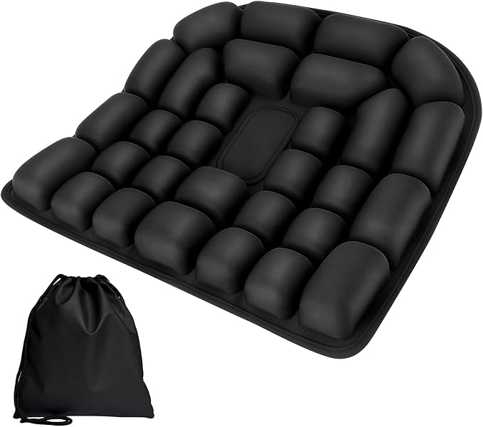 Seat Cushion, Office Chair Cushion with Storage Bag, Travel Seat Cushion for Airplane, Press Type Air Inflatable Airplane Seat Cushions for Plane, Car, Office (Single-Sided Black, Round)