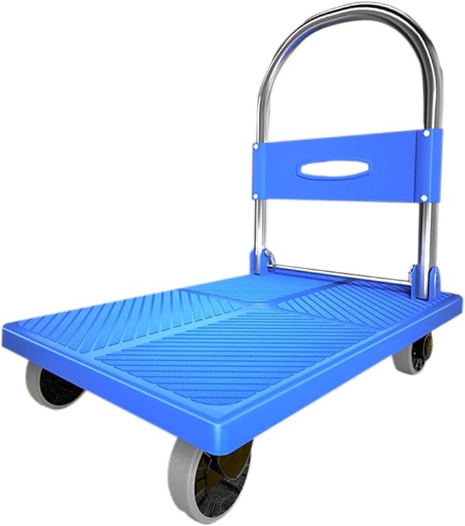 Platform Trucks Push cart Foldable, Push cart Heavy Duty, Hand cart,Suitable for Luggage, Shopping, Travelling, Moving and Office (Color : Blue, Size : 70 * 42cm(A))