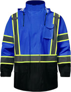 SKSAFETY Hi Vis Safety Rain Jacket for Men, Construction Work Rain Gear Heavy Duty Class 3 Rain Coat Waterproof Lightweight
