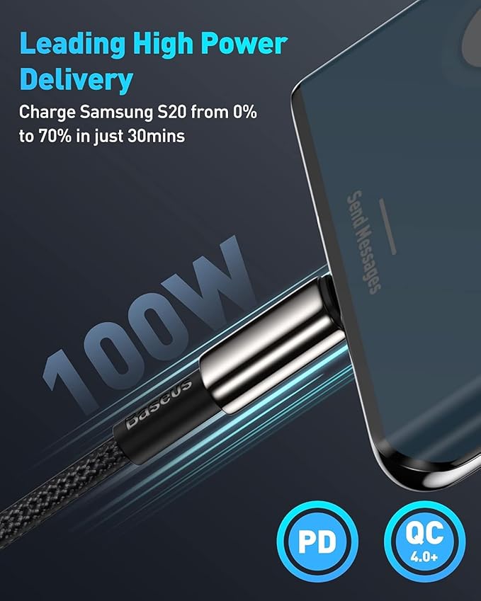Baseus USB C Cable, 100W PD 5A QC 4.0 Fast Charging USB C to USB C Cable, Zinc Alloy Nylon Braided USB Type C Charger Cable for iPhone 17 16 Pro Plus Pro Max, MacBook, iPad Pro, Samsung S23/S22 (10ft)