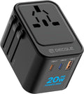Universal Travel Adapter, International Travel Plug Adapter with 2 USB-C(PD 20W) ＆ 1 USB-A Ports, All in One Portable Adaptor, for USA, UK, EU, AU ＆ 224+ Countries (Black) US