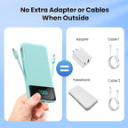 Portable Charger for iPhone,13800mAh Slim Power Bank with Built-in Cables & AC Wall Plug,All in One 4 Outputs USB C Fast Charging Battery Pack Travel Essential for iPhone 17/16/15/14,Android (Green)