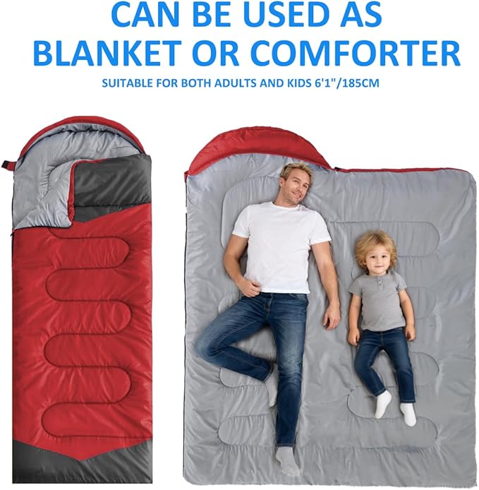 oaskys Camping Sleeping Bag - 3 Season Warm & Cool Weather - Summer Spring Fall Lightweight Waterproof for Adults Kids - Camping Gear Equipment, Traveling, and Outdoors