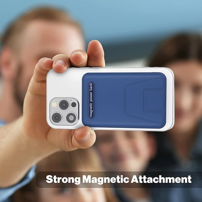 AOGUERBE for Magsafe Power Bank, 10000mAh Foldable Magnetic Battery Pack with LED Display, 3 in 1 Wireless Portable Charger with 22.5W Fast Charging for iPhone 17/16/15/14/13/12 Series-Dark Blue