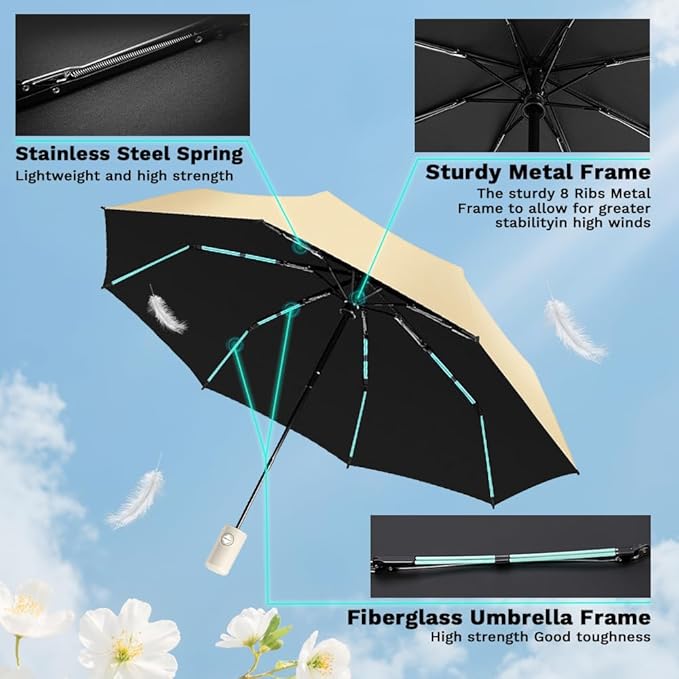YINBAOGE Compact Travel Umbrella, Automatic Folding Windproof 8 Ribs, Lightweight Small Portable Parasol for Rain & Sun with UV Protection, Fits Car, Backpack, Purse, Men & Women