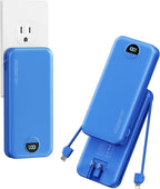 10000mAh Ultra-Portable-Charger-Power-Bank with Built in Cables&AC Wall Plug, PD20W USB-C Fast Charging Cell Phone Charger Battery Pack,LED Display Travel Battery Bank for All iPhone,Samsung,Android