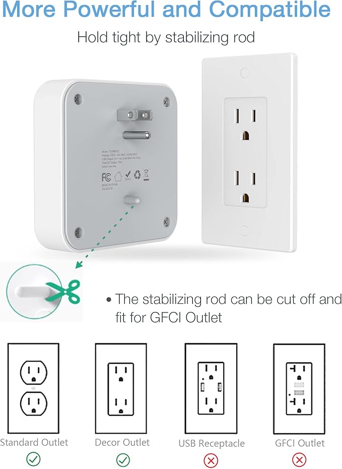 TESSAN Multi Plug Outlet Extender, Surge Protector Splitter with 4 Outlets Wall Charger, Multiple Expander for Travel, Home, College Dorm Room, Gray