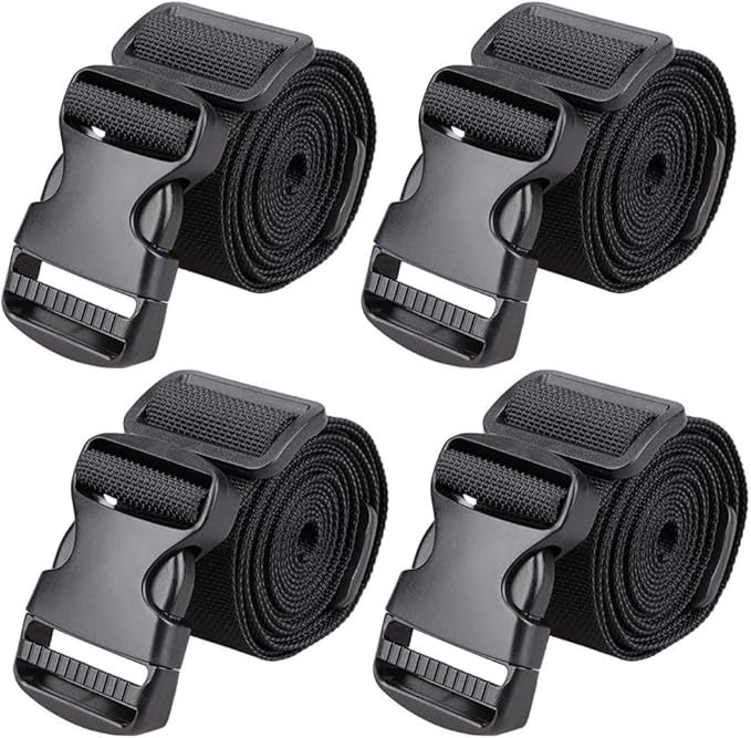 MAGARROW 2" Utility Luggage Straps with Buckle Adjustable, 4-Pack (Black, 2 in x 3.2 ft)