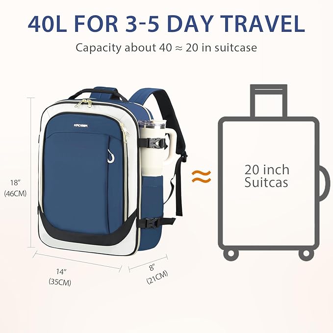 KROSER Laptop Backpack Large Computer Backpack Fits up to 17 Inch Laptop Water-Repellent 40L Travel Backpack Casual Daypack for Business/College/Women/Men-Beige/Haze Blue/Black
