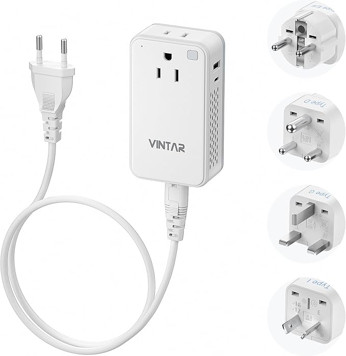 Mini 220V to 110V Converter for European Travel, VINTAR 200W Universal Travel Adapter Voltage Converter US to Europe, International Step Down Power Converter Adapter Combo for EU UK AUS India