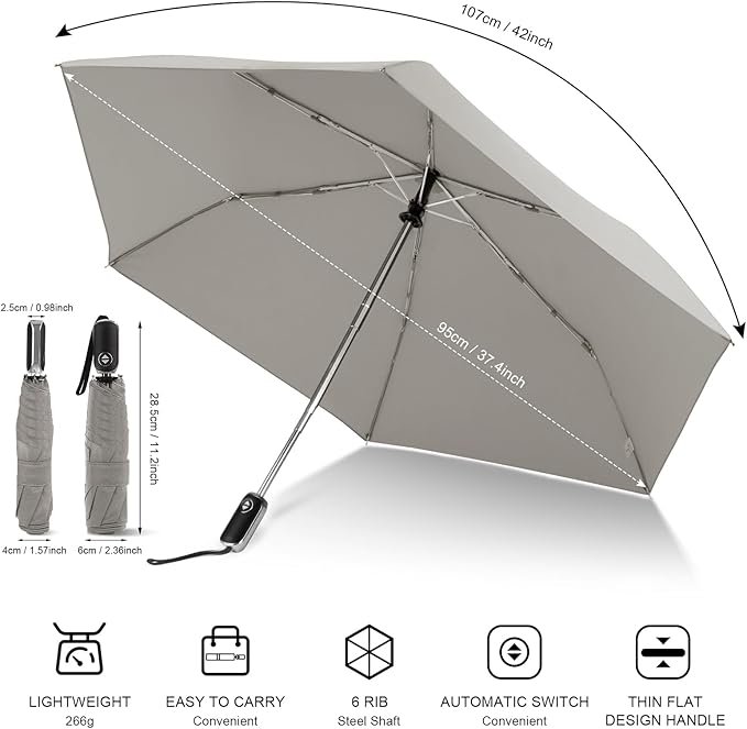 Compact Travel Umbrella for Purse - Flat Handle, Waterproof for Light Rain